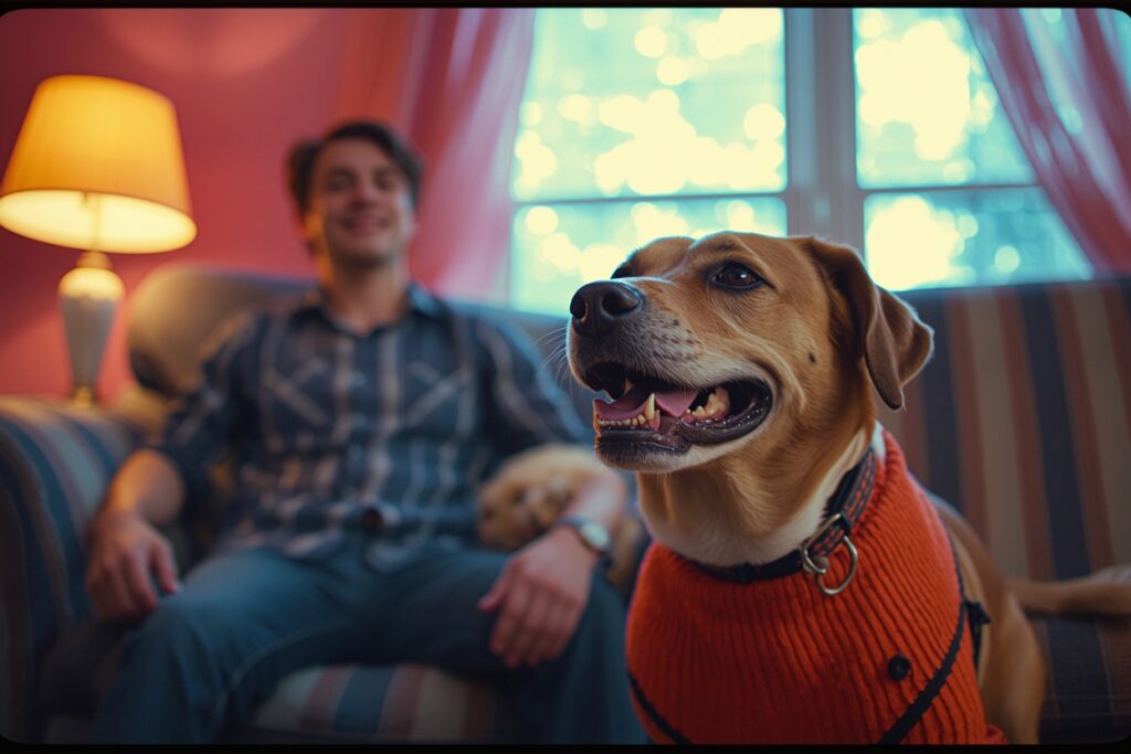 dog relaxing with owner in calm home environment after reducing anxiety triggers