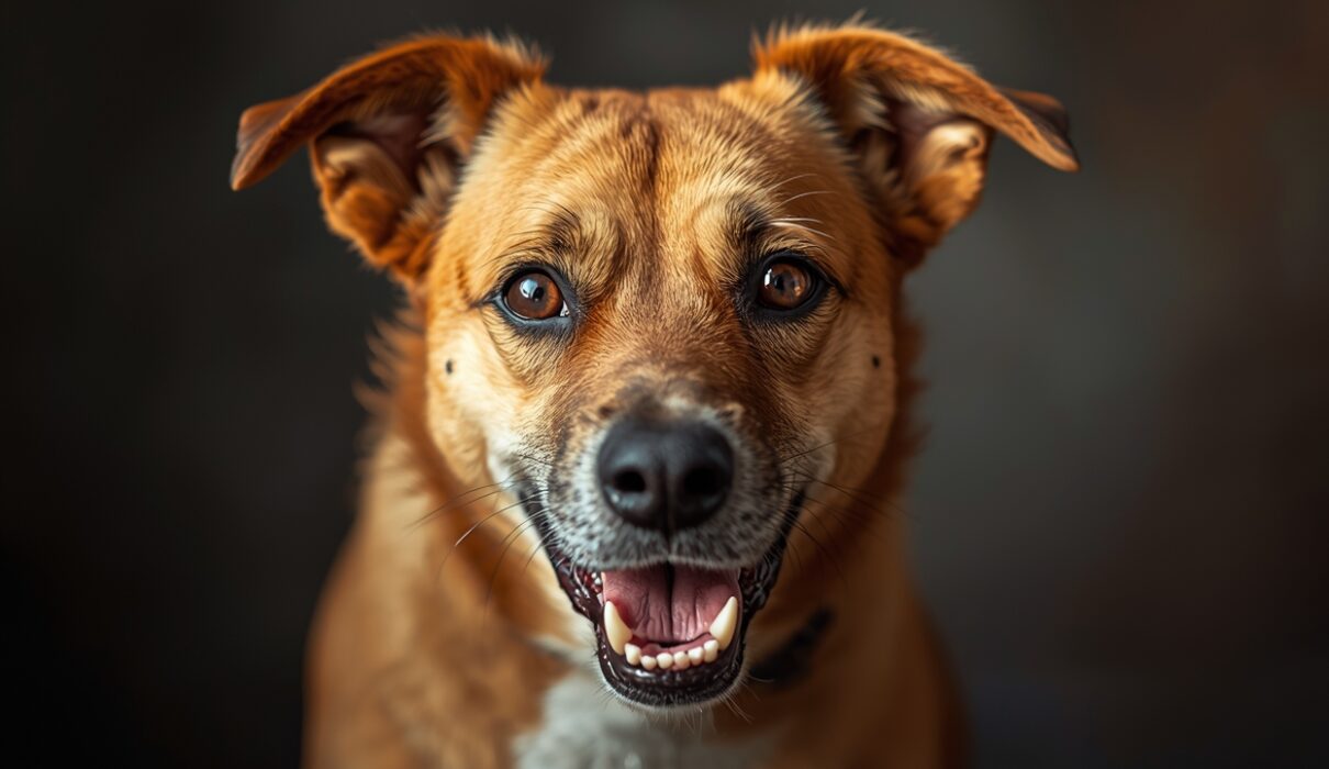 close-up of anxious dog face showing alert eyes and tension, early signs of sudden dog anxiety