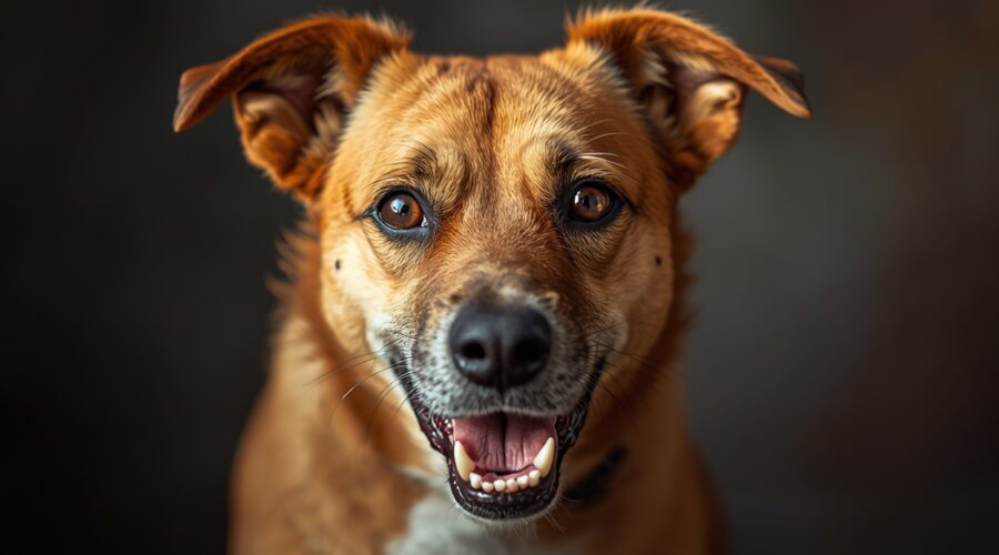 close-up of anxious dog face showing alert eyes and tension, early signs of sudden dog anxiety